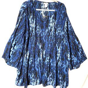 Catherines Tunic Top Womens Size 6X V-Neck Chain Accent Flared Sleeve Blue